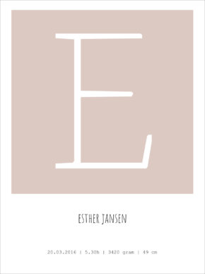 geboorte poster roze met letter