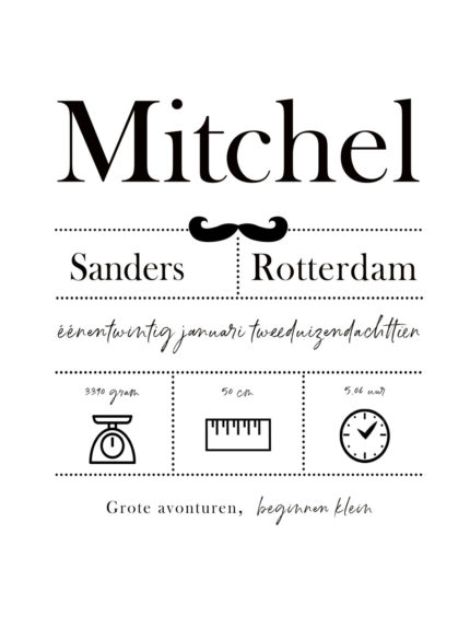 Geboorte poster zwart wit jongen
