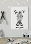 safari poster met zebra voor de kinderkamer in zwarte lijst