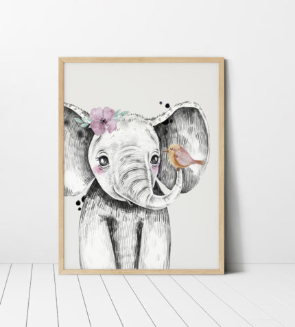 poster kinderkamer met olifant roze