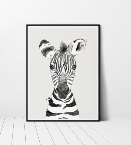 poster met zebra voor de kinderkamer in zwarte lisjt