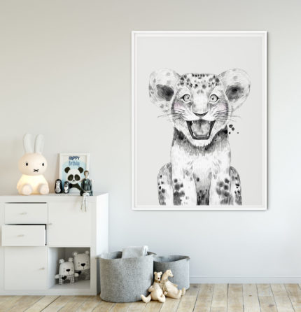 poster voor de kinderkamer met tijger in witte lijst