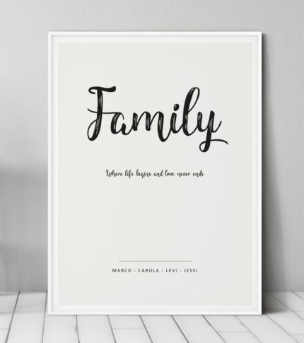 familie poster met namen in witte lijst