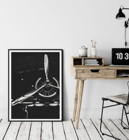 black and white poster vliegtuig interieur poster