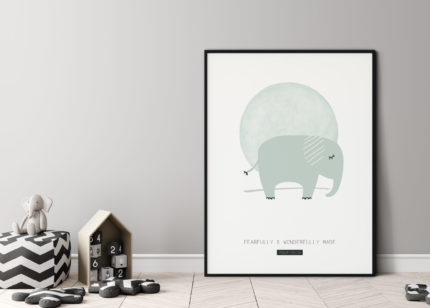 christelijke poster met lief olifantje met mooie bijbeltekst uit psalm 139