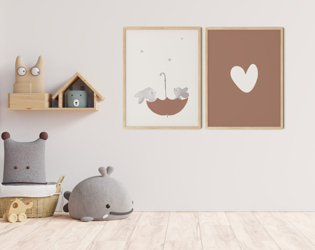 Poster met konijntje en muisje in paraplu imints