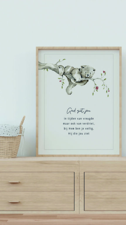 christelijke poster voor de kinderkamer met mooie tekst en beer