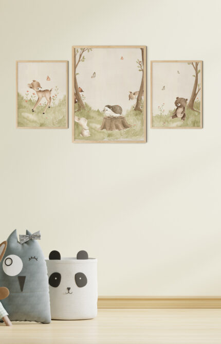 Hover Afbeelding Poster Met Bosdieren Voor De Kinderkamer
