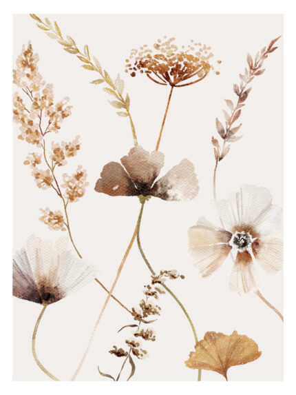 Poster Voor Interieur Met Gedroogde Bloemen Waterverf