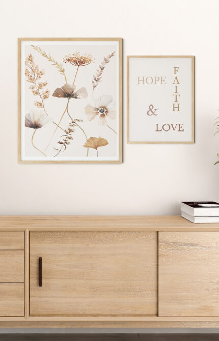 Hover Afbeelding Interieur Poster Gedroogd Bloemen En Hope Faith And Love Poster