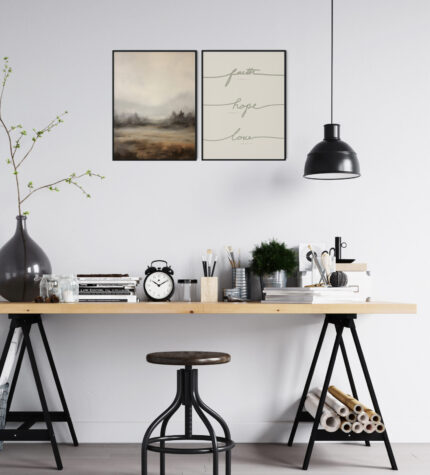 2 Zwarte Lijsten Boven Bureau Met Christelijke Poster En Interieur Poster