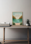 christelijke poster waar komt mijn hulp vandaan in houten lijst op bureau