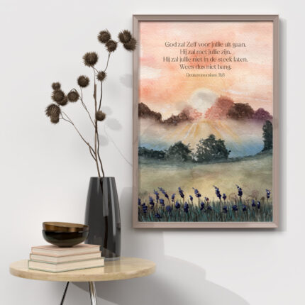 Christelijke Poster Hij Zal Zelf Voor Jullie Uitgaan In Lijst Aan De Muur