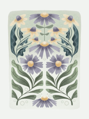 Interieur Poster Bloemen Lila, Geel En Groen