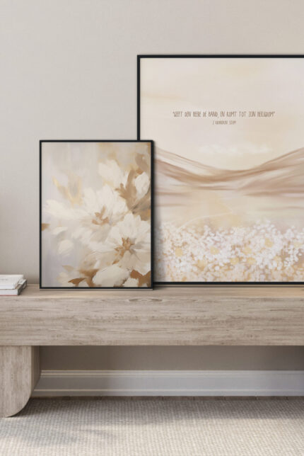 interieurposter neutral flower in zwarte lijsten